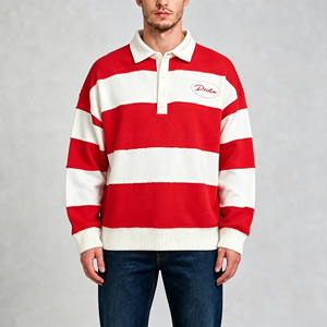 Camicie da <span class=keywords><strong>uomo</strong></span> ricamate con strass, <span class=keywords><strong>a</strong></span> maniche lunghe, con colletto alla coreana, in tessuto 100% cotone, <span class=keywords><strong>a</strong></span> <span class=keywords><strong>righe</strong></span> <span class=keywords><strong>rosse</strong></span> e bianche, stile High Street. - Product Image 2