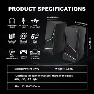 Sistema de Sonido Estéreo Dual con Iluminación RGB y Alimentación USB de Alta Claridad para Juegos en Portátiles, Altavoces de Repisa 2.0 - Product Image 3