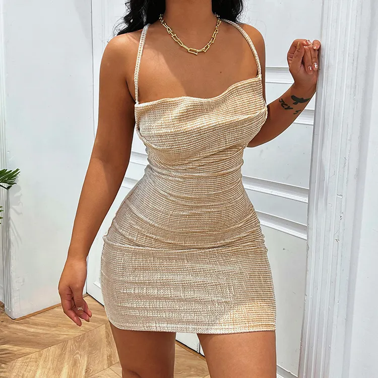 Oem Clothing Lace Up Backless Bandage Vestidos Casual Solid Color Bodycon Mini 2022 Summer Dress