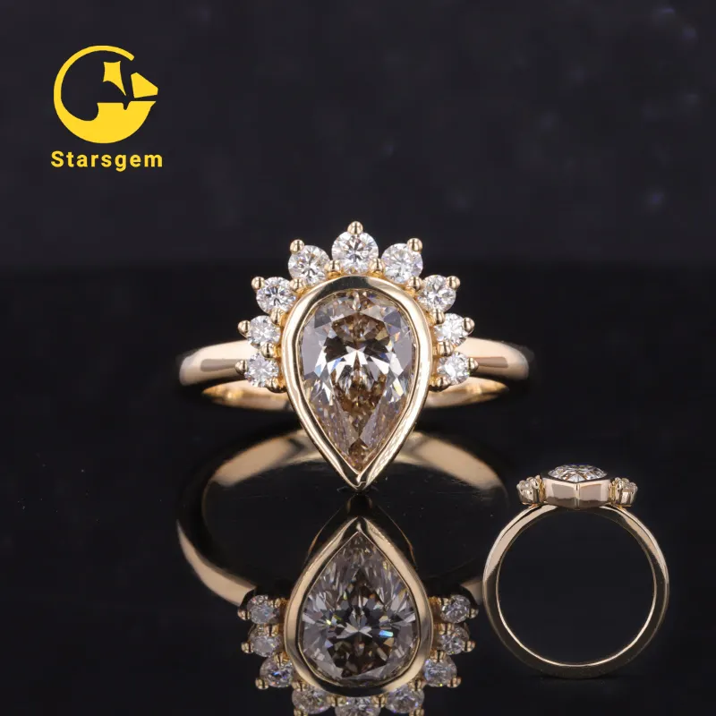Starsgem 14K Yellow Gold 1.5 carat Pear Cut Moissanite Ring Gold Engagement ring