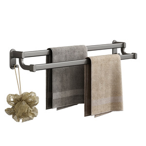 Double porte-serviettes en aluminium gris anthracite pour salle de bain, design luxueux et peu encombrant - Product Image 5