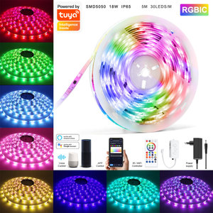 Bande lumineuse <span class=keywords><strong>LED</strong></span> intelligente Tuya RGBIC WiFi Alexa Google Home, <span class=keywords><strong>ruban</strong></span> lumineux néon intelligent à couleurs magiques IP65, lampe <span class=keywords><strong>ruban</strong></span> PST-RGBIC05M - Product Image 3