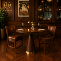 Ensemble de meubles de café Ron Group, banquette rembourrée à dossier haut et capitonné, chaise de restaurant en cuir, table ronde en bois