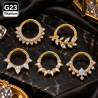 Anneaux de septum en titane G23 avec zircone cubique, anneaux de nez clicker articulés or et argent, bijoux de piercing pour Daith, Helix et cartilage, vente en gros, mode