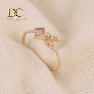 Nouvelle bague de luxe en or massif 14 carats avec diamant de laboratoire, morganite et saphir Padparadscha, bijoux de mariage pour femmes - Product Image 2