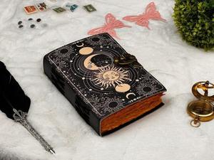 สมุดสเก็ตช์สีน้ำ A5แบบย้อนยุควินเทจหนังนูนรูปพระจันทร์ดวงอาทิตย์เย็บติดกันสำหรับเขียนสวดมนต์งานแต่งงานมีลมกระโชกแรง - Product Image 6