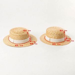 Kids <b>Flat</b> Top Natural Straw <b>Hat</b> Wholesale Skimmer Boater Straw <b>Hat</b> - Product Image 3