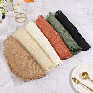 Napperon de table moderne et minimaliste en papier écologique, couleur unie, isolant thermique et anti-brûlure, avec dentelle tissée à pompons – Meilleure vente - Product Image 3