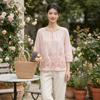 Blouses et hauts pour femmes, style décontracté et de vacances, avec broderie florale, amples, roses, pour l'été