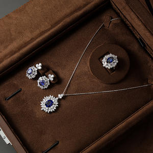 High-end <b>black</b> and brown <b>leather</b> jewelry box for storing diamond and colored gemstone rings and necklaces - in stock now - Product Image 3