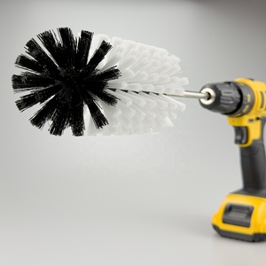 Brosse de <span class=keywords><strong>nettoyage</strong></span> robuste DB006 en nylon noir et blanc à tige hexagonale en métal chromé pour perceuse, idéale pour les roues et pneus de voiture - Product Image 2