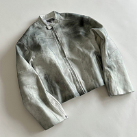 Veste en jean vintage MZN Custom Clothing pour homme, style motard, effet vieilli, délavé, salissures, huile, cire, denim, coupe bomber avec motif patchwork