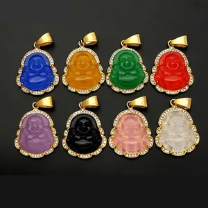 Maitreya Buddha necklace pendant IP gold stainless steel 9 colors jade agate buddha pendant