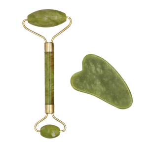 Rodillo de Jade de Cuarzo Rosa 100% Natural de Alta Calidad, Masajeador Facial y Ocular de Aleación de Zinc Rosa, Control Manual con Cable - Product Image 1