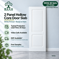 Porte intérieure en bois traditionnelle avec 2 panneaux en MDF moulé et âme en nid d'abeille, apprêtée blanche, pour la décoration d'appartements