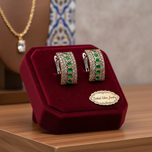 Emerald CZ Stone Authentic Turkish <b>Back</b> <b>Earrings</b> Silver <b>Earring</b> in Turkish Wholesale Sterling Silver Jewelry - Product Image 3