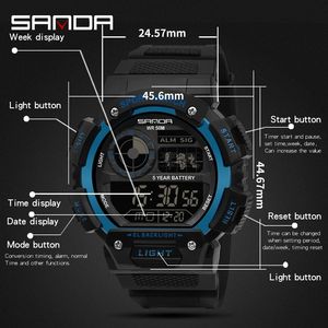 SANDA Brand 6009 Men's Digital Watch, 2023 Fashion Sports Watch, Shock Resistant Waterproof Wristwatch - Product Image 5