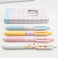 Ensemble de 4 stylos gel rétractables à motifs écossais et pois, couleurs pastel bonbon, pointe fine 0,5 mm, séchage rapide, écriture fluide, stylo à clic