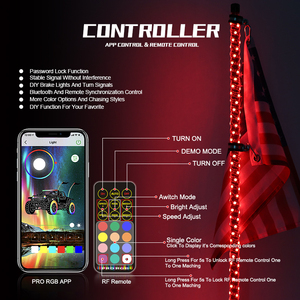 ไฟ LED แบบไหล RGB ขนาด 4 ฟุต 1.2 เมตร พร้อมเสาธง รีโมท และแอปควบคุม สำหรับรถ ATV UTV - Product Image 2