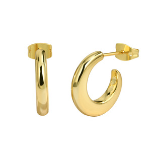 Boucles d'oreilles clous en forme de C unisexe, en laiton plaqué or, design géométrique tendance, style simple, pour mariages, fêtes, cadeaux - Product Image 4