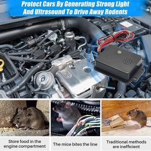Repelente Ultrasónico Eléctrico de Roedores para Automóviles de 12 V, Cable Negro, Repelente de Ratones, Ardillas y Visones para Automóviles, Camiones, Debajo del Capó - Product Image 2