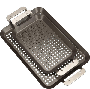 Perforated Design And Metal Handles Round Rectangular Carbon Steel Non-stick Grill <b>Pan</b> Set - Product Image 1