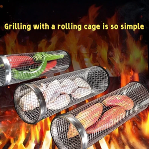 Cesta de parrilla rodante redonda para barbacoa, para camping y pícnic, utensilio de cocina para exteriores - Product Image 2