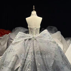 Hz002 Stunning Silver <b>White</b> Sweetheart Heavy Crystal Beaded Oversized Back Bow Glitter Ball Gown Wedding Gown Jancember - Product Image 3