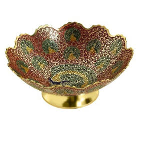 Bol décoratif en laiton pour servir les fruits avec une belle couleur or et une couleur bleue pour la cuisine. - Product Image 4