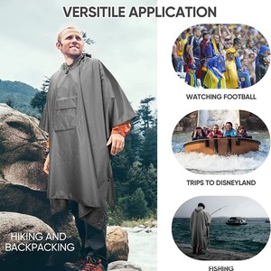 Poncho impermeable con capucha Woqi, gris, ligero, unisex, para senderismo, camping y uso de emergencia. - Product Image 4