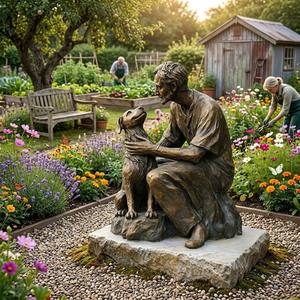 Sculpture en bronze antique d'un homme agenouillé et d'un chien fidèle pour l'aménagement paysager de jardin champêtre, <span class=keywords><strong>statue</strong></span> en bronze - Product Image 1