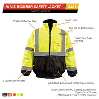 Veste de sécurité haute visibilité Glory GJ01 100% polyester 300D Oxford avec capuche intégrée et plusieurs poches