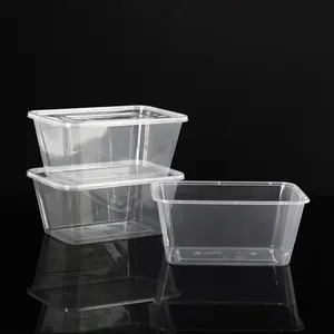 500 650 750 1000毫升透明矩形塑料一次性外卖盒微波安全透明送货食品容器带盖
