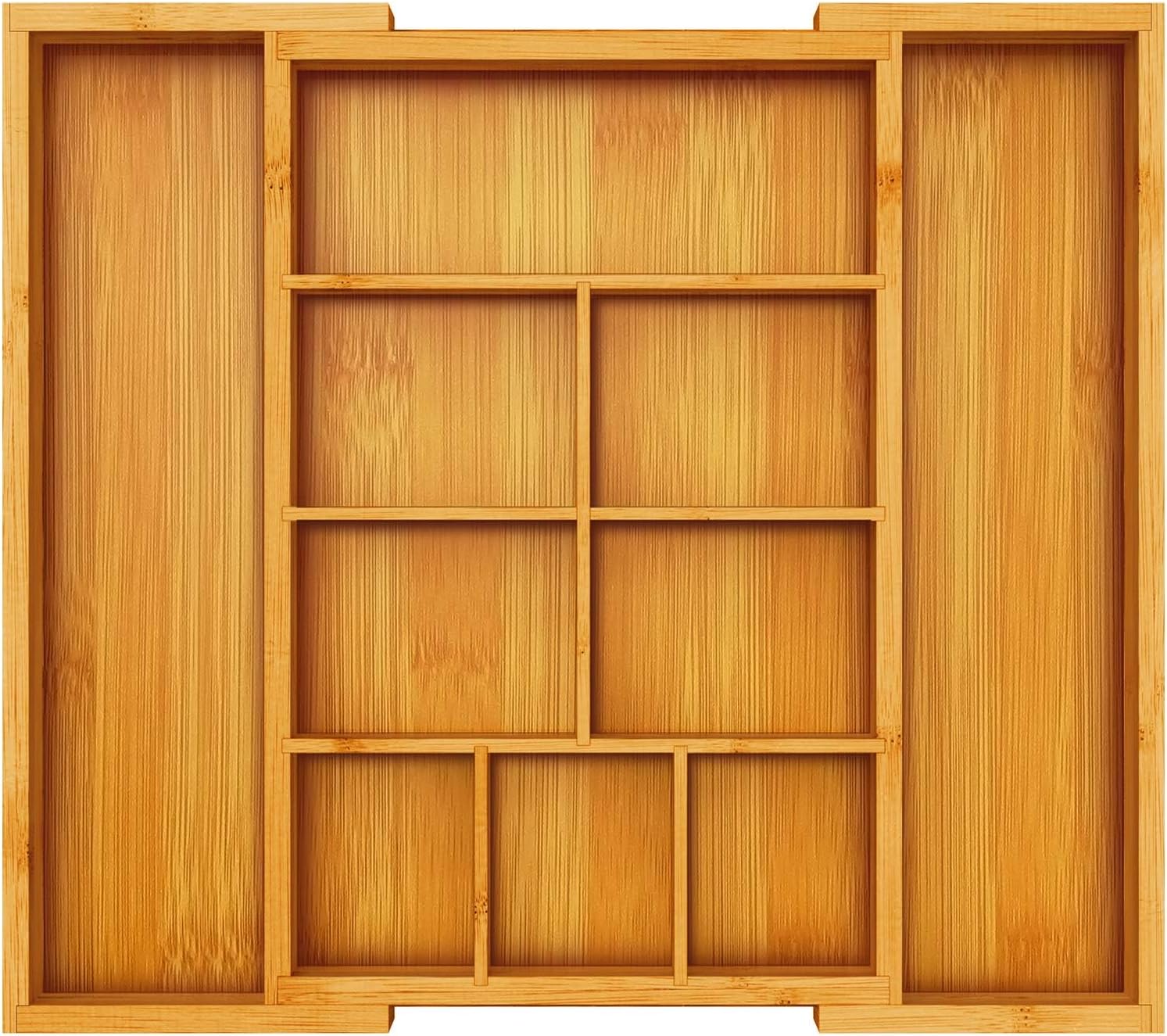 Natural wood Adjustable Bamboo Cutlery Drawer Organizer tray for modern kitchen storage