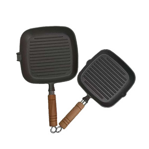 Cast Iron Square Grill Pan With Wood Handle For Frying Grilling Baking Induction Compatible Durable Design - Product Image 4