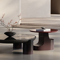 Table basse en dalle de pierre minimaliste italienne : une table basse ronde luxueuse et artistique pour le salon