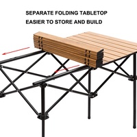 Table de camping pliante portable moderne pour l'extérieur, avec pieds en métal aluminium et fer, ultra-légère, design compact imitation bois