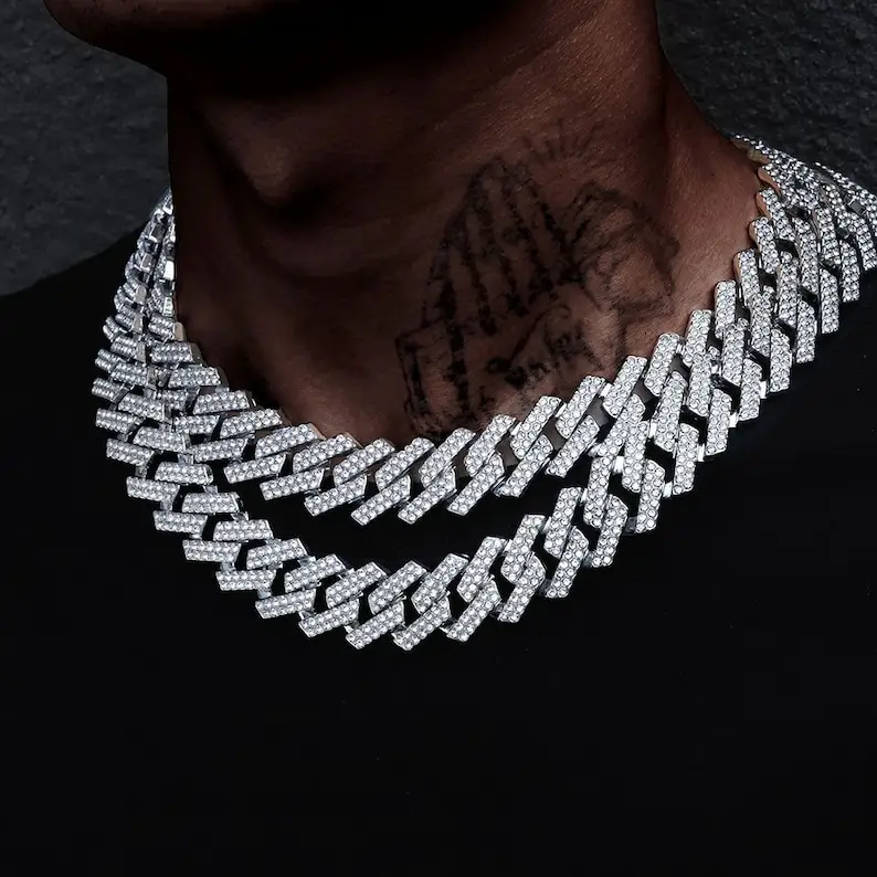 Gestaute kubanische Gliederkette Halskette Hip Hop-Schmuck 20 mm Silber- oder Goldkette Miami-Kette dick aus Indien