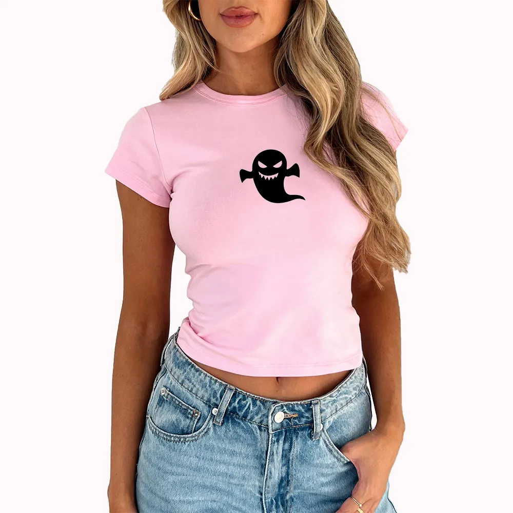 Hot Selling Women T Shirts Y2K Baby Tee Custom Soft Girls Ribbed Crop Top Short Slim Fit Plain T Shirt For Printing