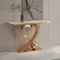 Meubles de salon Ensemble de tables console en métal doré Table d'entrée en marbre moderne en acier inoxydable Villa Salon