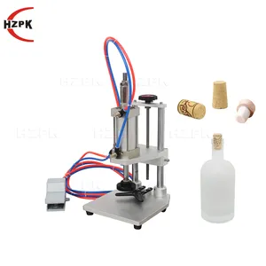 HZPK Semi automatic Small Size Tabletop Mini Perfume Water Glass Alcohol Wine Bottle Wooden Cap Pressing Capping Machine