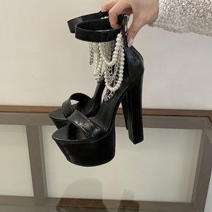 Sandales compensées à plateforme pour femme, talons ultra hauts de 16 cm, avec chaînes et perles, bride de cheville, nouvelle collection été 2026 - Product Image 2