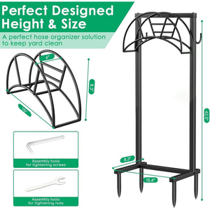 <b>Garden</b> hose holder, hose reel rack with <b>hooks</b>, hose organizer, accommodates 160 feet of hose. - Product Image 2