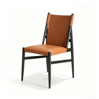 Chaise de restaurant, revêtement en cuir pleine fleur, structure en fer, chaise d'appoint commerciale de style mid-century pour café, bistrot, hôtel