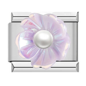 Flower Charm Bracelet Links Pearl Inlay Tin Alloy Unisex Jewelry Gift DIY Modular Bracelet Components - Product Image 5