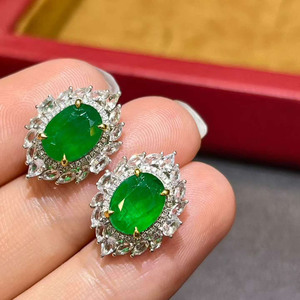 18K Solid Gold 3.45CT Natural Muzo <b>Green</b> Emerald Earrings Oval Cut Emerald Stud Earrings Diamond Fine Jewelry - Product Image 2