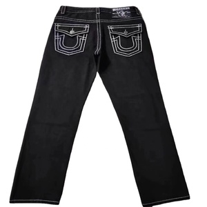 Jeans de Mezclilla Negros para <span class=keywords><strong>Hombre</strong></span>, Diseño OEM ODM, Costuras Blancas en Contraste, Corte Recto, Ajuste Regular, Estilo Casual Urbano - Product Image 3