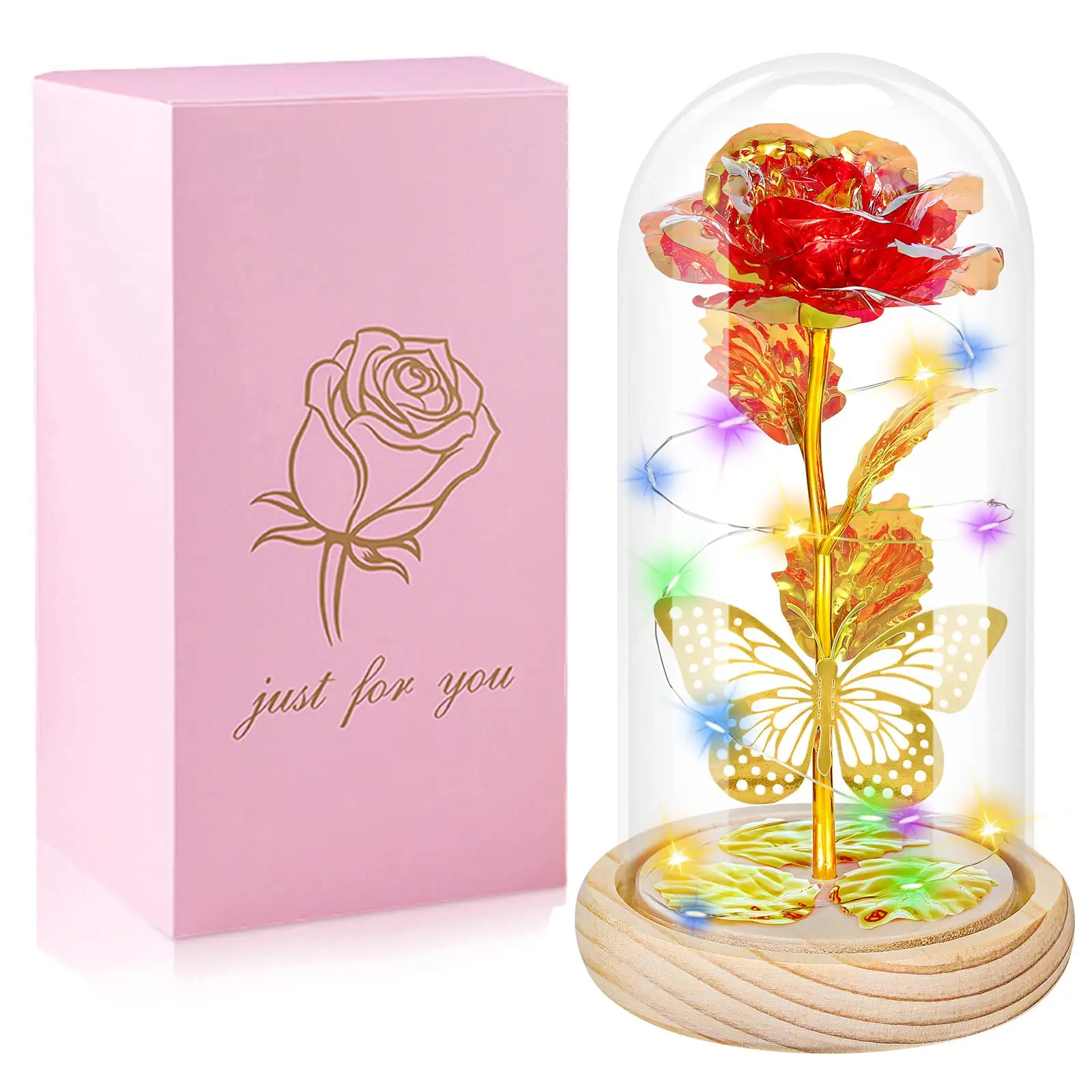 ギフトアイテム女性のお母さんのためのガラスのバラの花の誕生日プレゼント彼女はピンクのパッケージが付属していますギフトボックスはギフトのアイデアをカスタマイズします