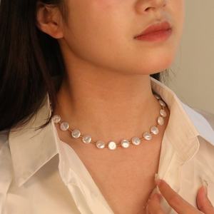 Nouveau Collier Tendance avec Perles Délicates, Pendentif en Acier Inoxydable Plaqué Or 18 carats, Chaîne Ronde à Grosses Perles pour Femme - Product Image 1