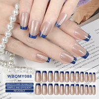 Uñas Postizas Francesas Azules ABS de Cobertura Completa con Diseño Ojo de Gato, Cuadradas, Almendradas, Stiletto, Patrones de Mariposa para Salón
